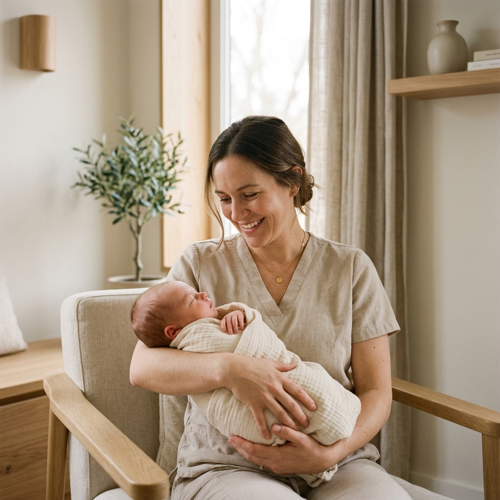 A doula caring for a newborn